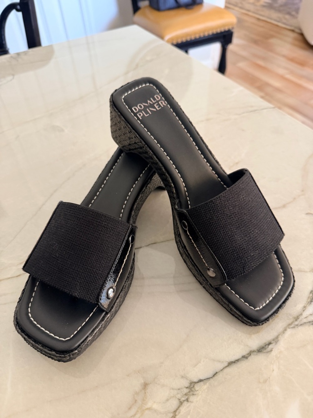 New Donald J. Pliner Black Fabric Strap Slide Mules